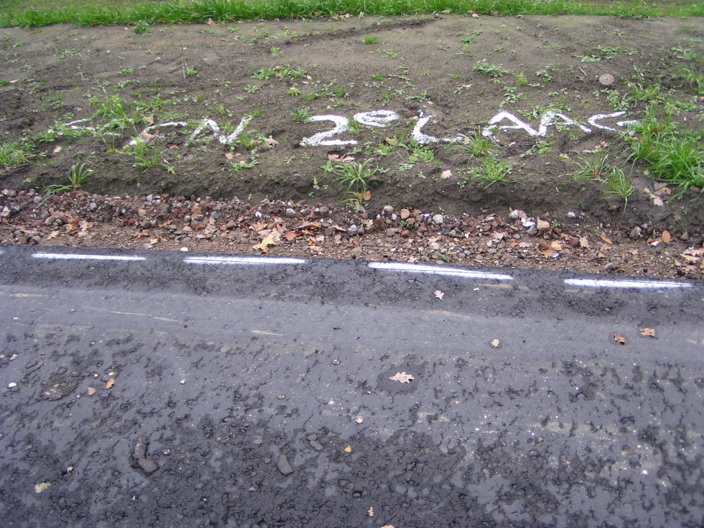 pb100016.jpg - "Geen 2e laag" zegt de in dit geval reglementaire graffiti op de berm.